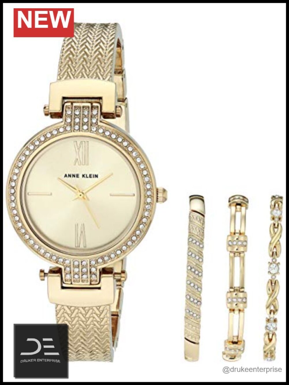 Premium Crystal Watch and Bracelet Set with Adjustable Bangle